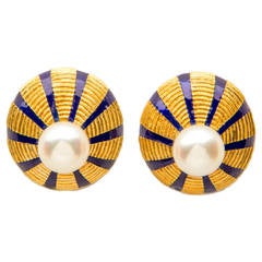 Tiffany & Co. Schlumberger Enamel Pearl Gold Earrings