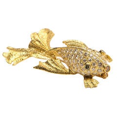 Elegant Diamond Gold Koi Brooch