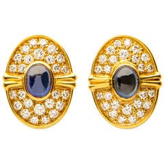 Harry Winston Cabochon Sapphire Diamond Gold Earrings