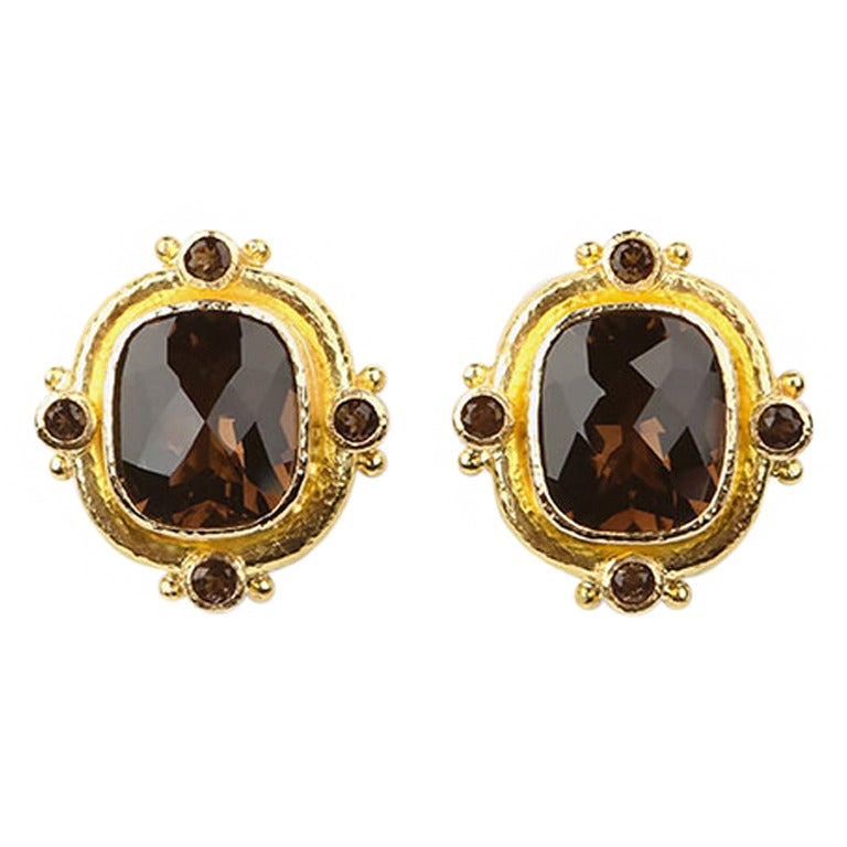Elizabeth Locke Smoky Quartz Gold Earrings