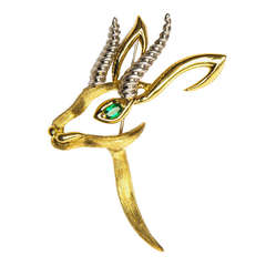 Henry Dunay Emerald Platinum Gold Gazelle Brooch