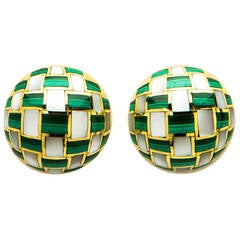 Tiffany & Co. Malachite Mother of Pearl Gold Dome Earrings