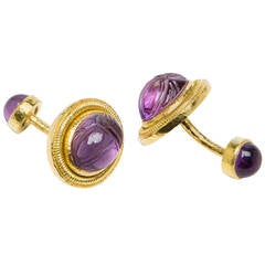 Elizabeth Locke Amethyst Gold Scarab Cufflinks