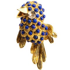 Charming Lapis Diamond Gold Bird Brooch 12