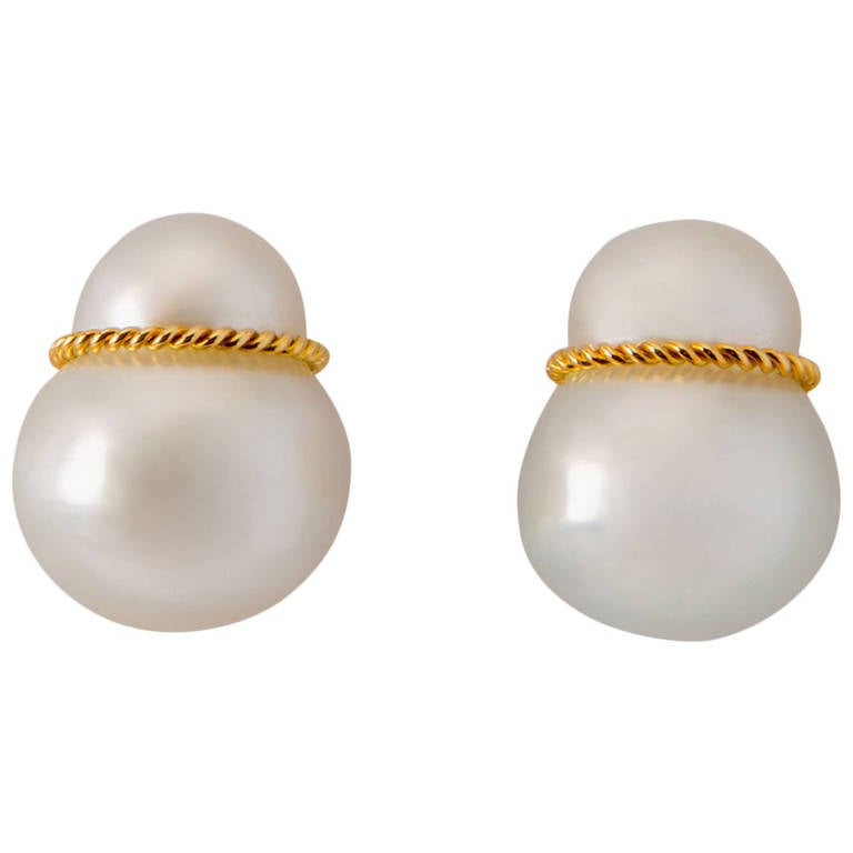 Verdura South Sea Pearl Gold Earrings