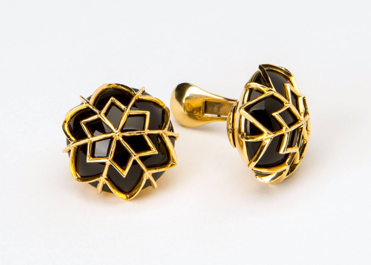 Contemporary David Webb Onyx Gold Dome Earrings