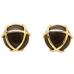 Verdura Caged Cocobolo Wood  Gold Earrings