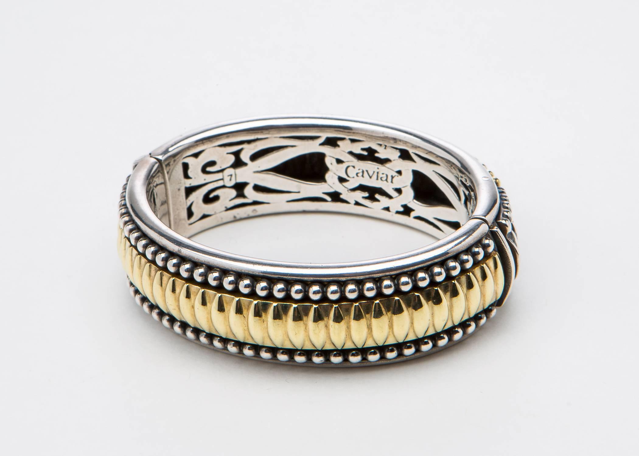 Your new everyday bracelet !!! Steven Lagos combines rich 18k gold with gleaming silver to create a bold classic statement piece. His Caviar Collection detailing is simple and elegant. 3/4 inch in width