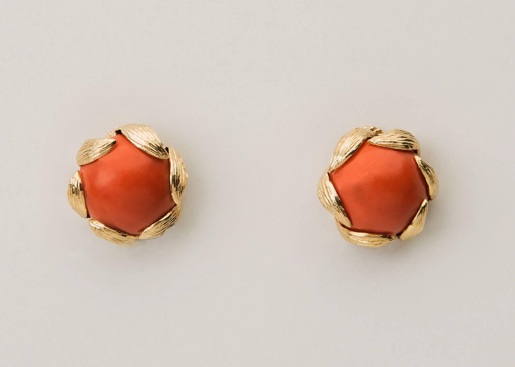 Contemporary David Webb  Coral Gold Earrings