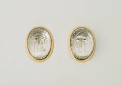 Rock Crystal Scarab and Gold Earrings