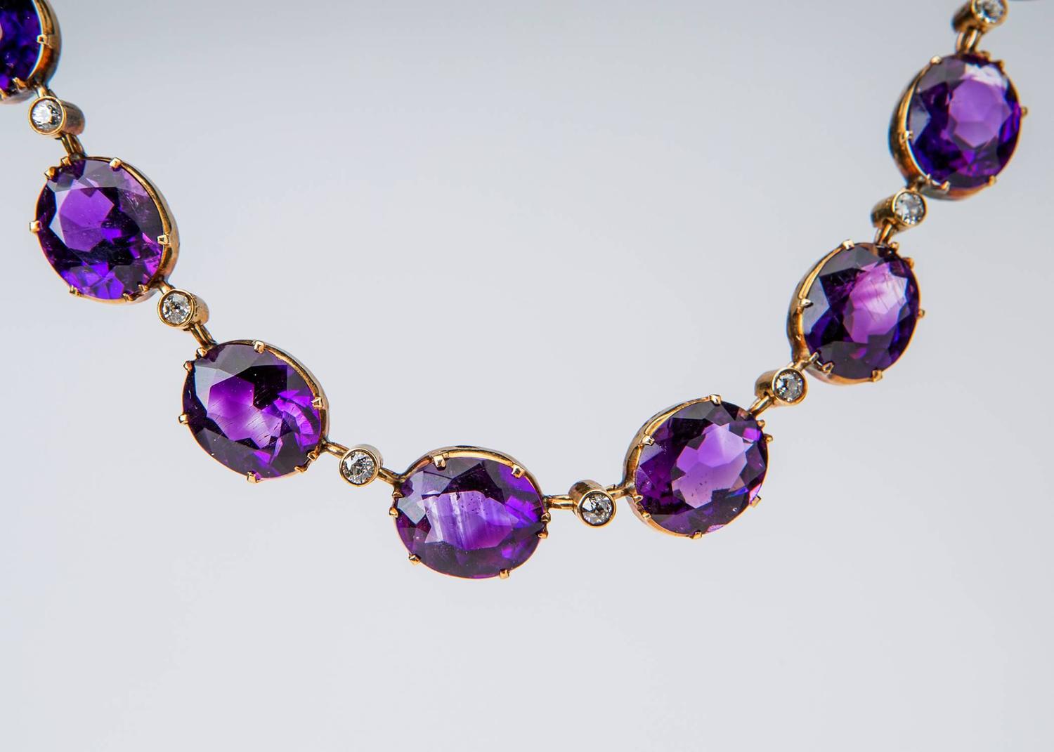 Victorian Amethyst Diamond Gold Riviere Necklace at 1stdibs
