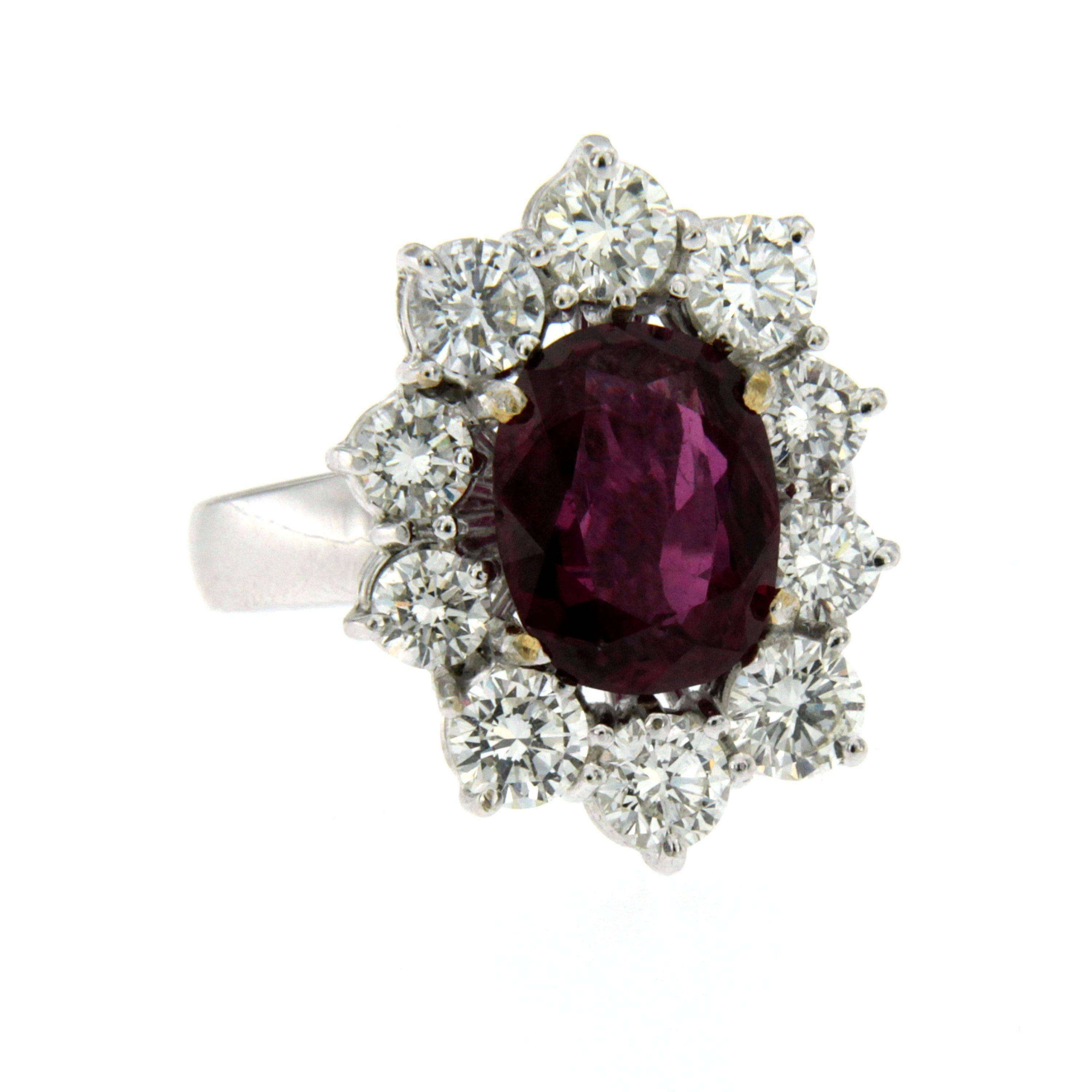 3.81 Carat Ruby Diamond Gold Cluster Ring 2