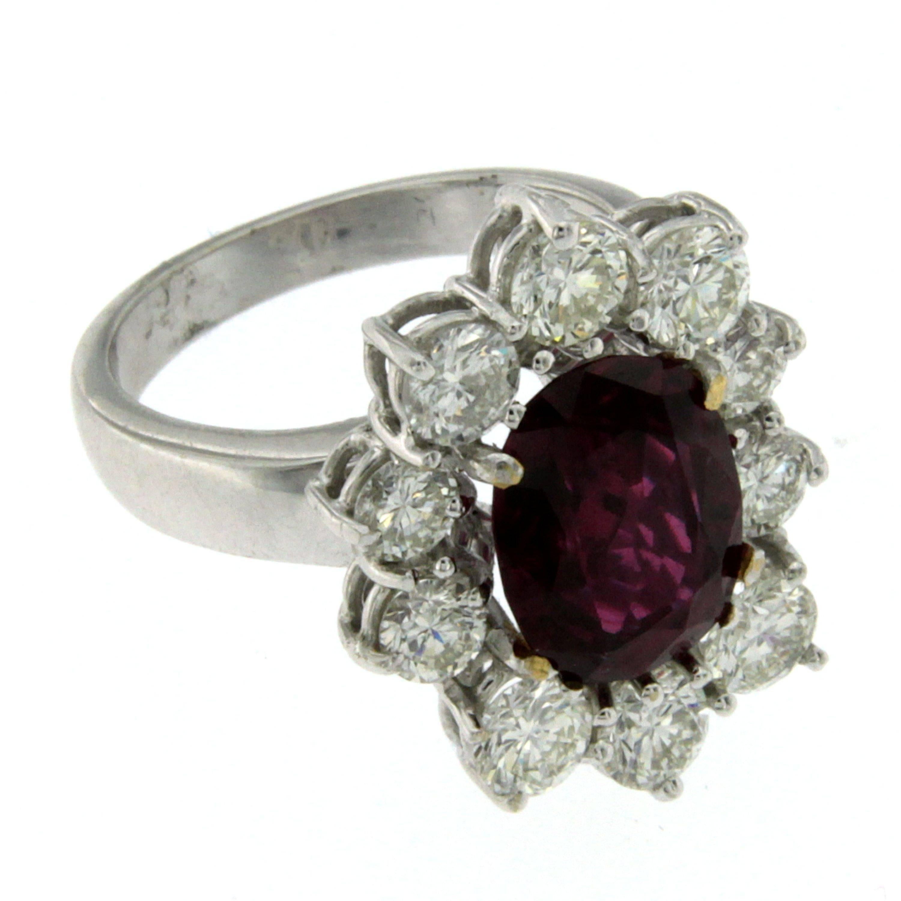 3.81 Carat Ruby Diamond Gold Cluster Ring 3