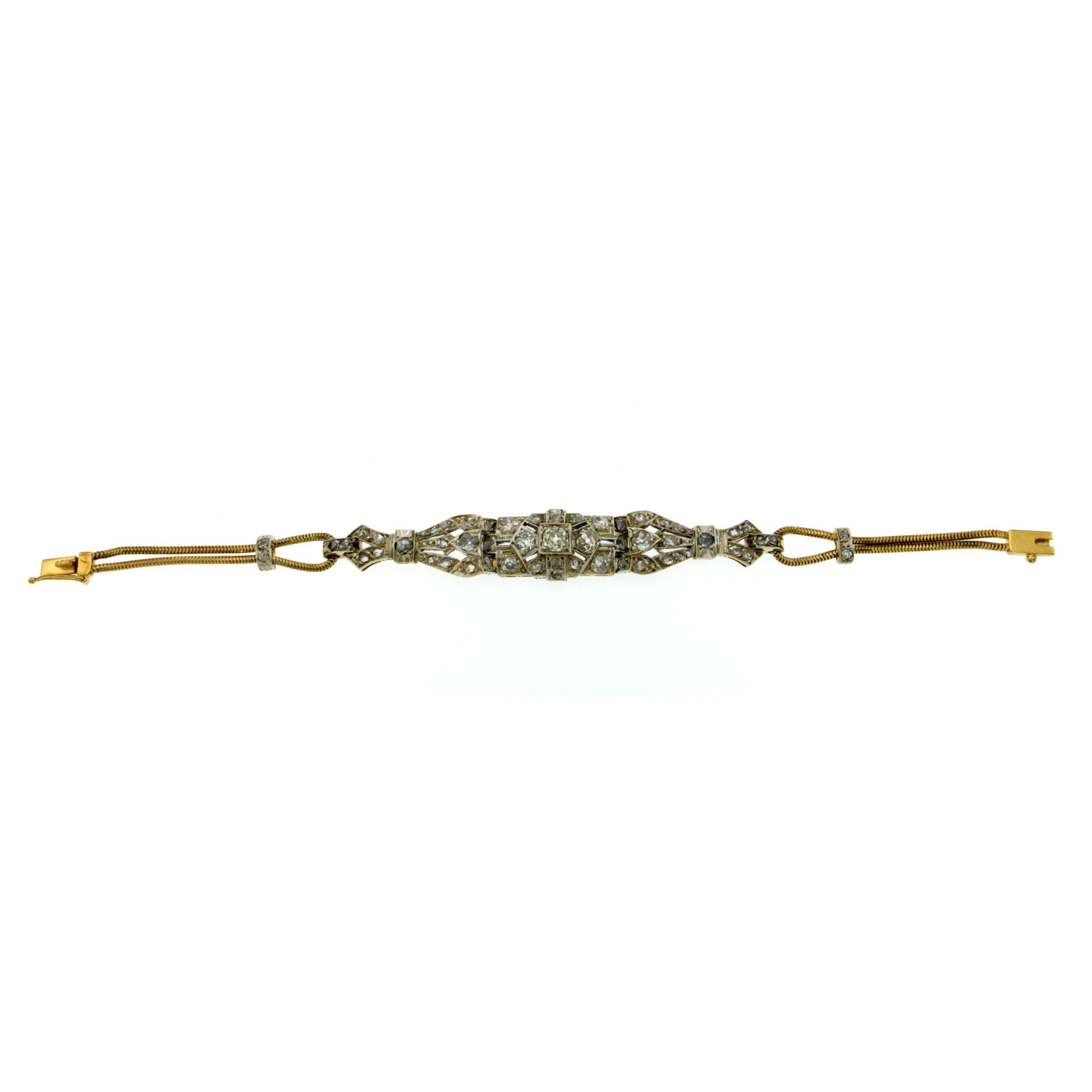 Art Nouveau 4.00 Carats Diamonds Gold Bracelet In Good Condition In Napoli, Italy