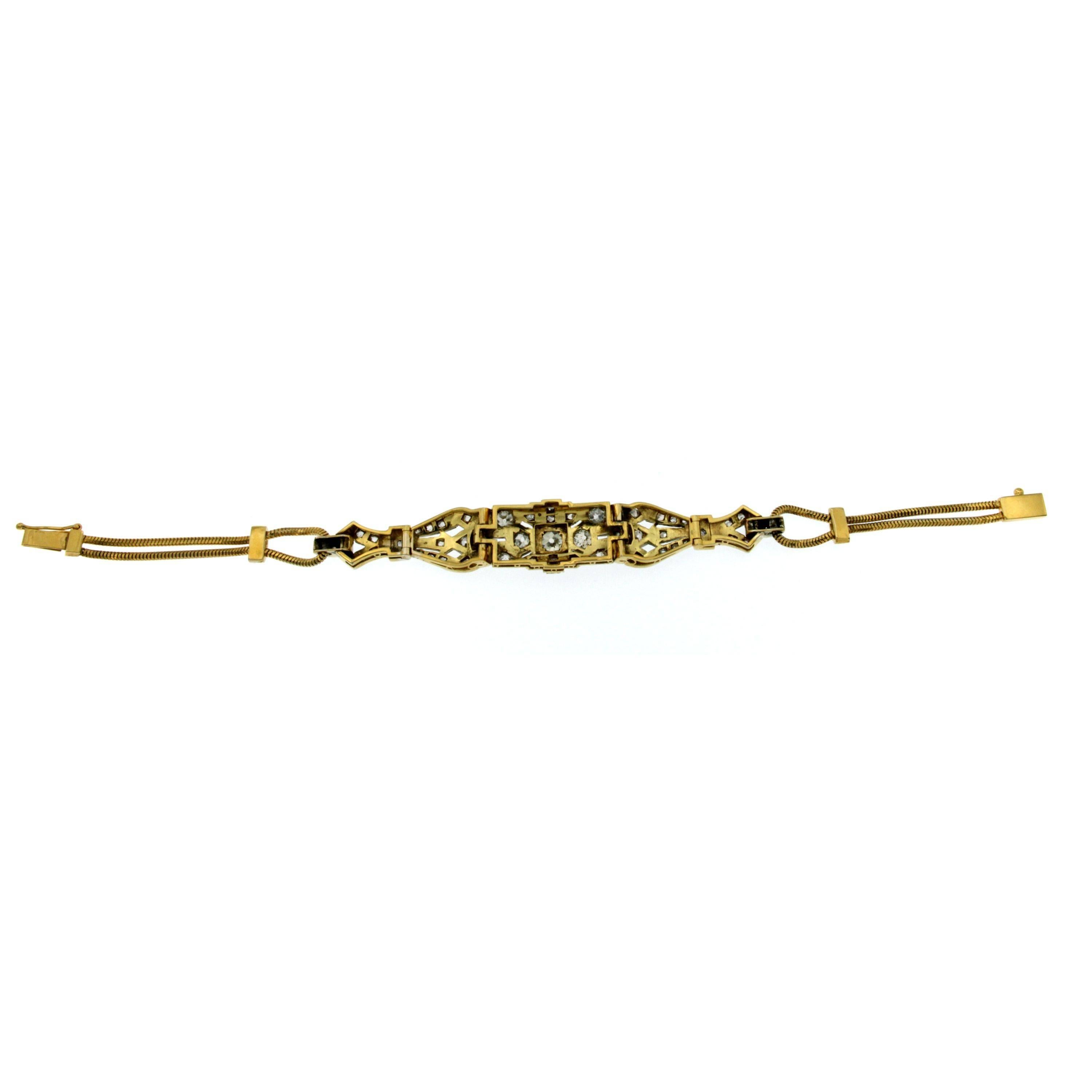 Women's Art Nouveau 4.00 Carats Diamonds Gold Bracelet