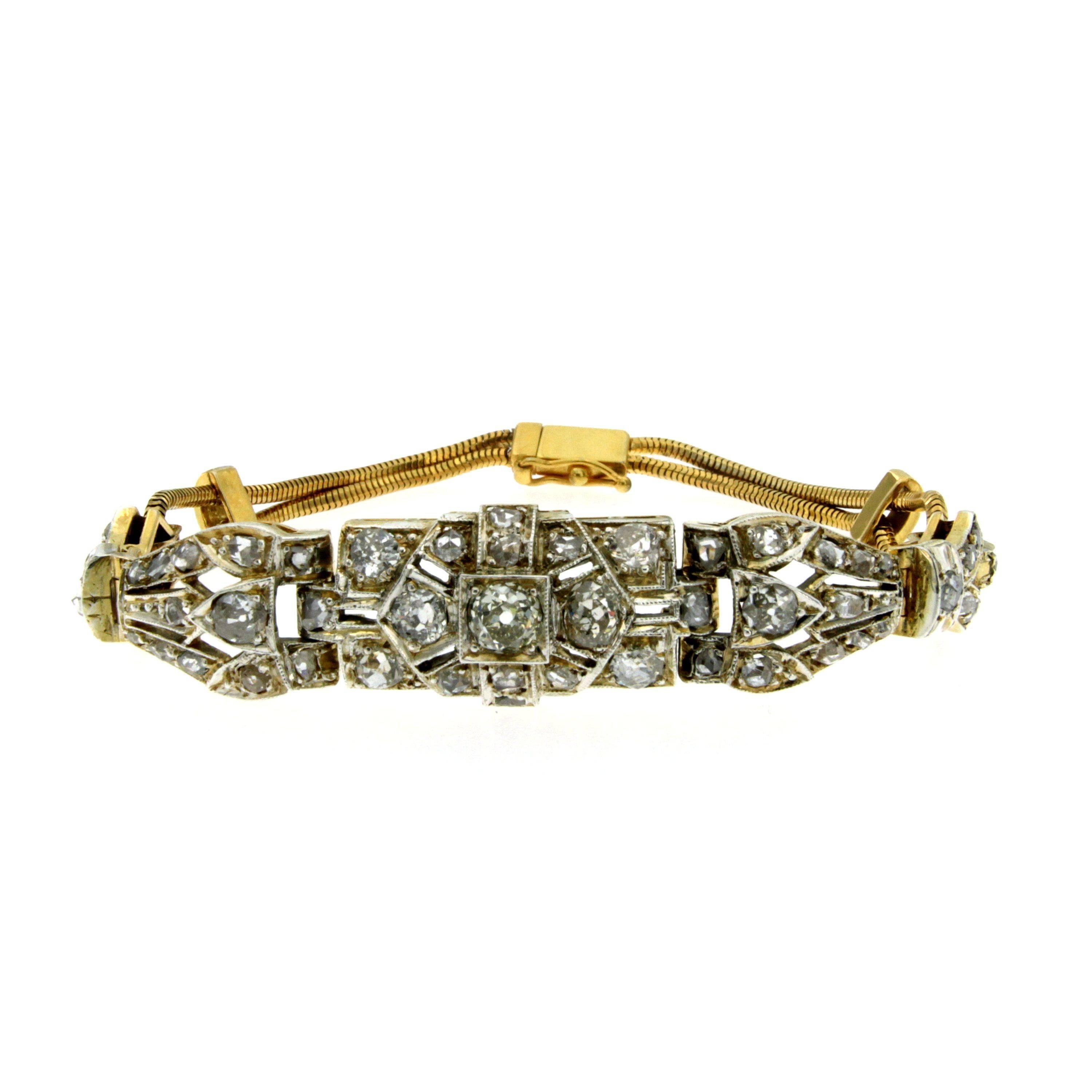 Art Nouveau 4.00 Carats Diamonds Gold Bracelet