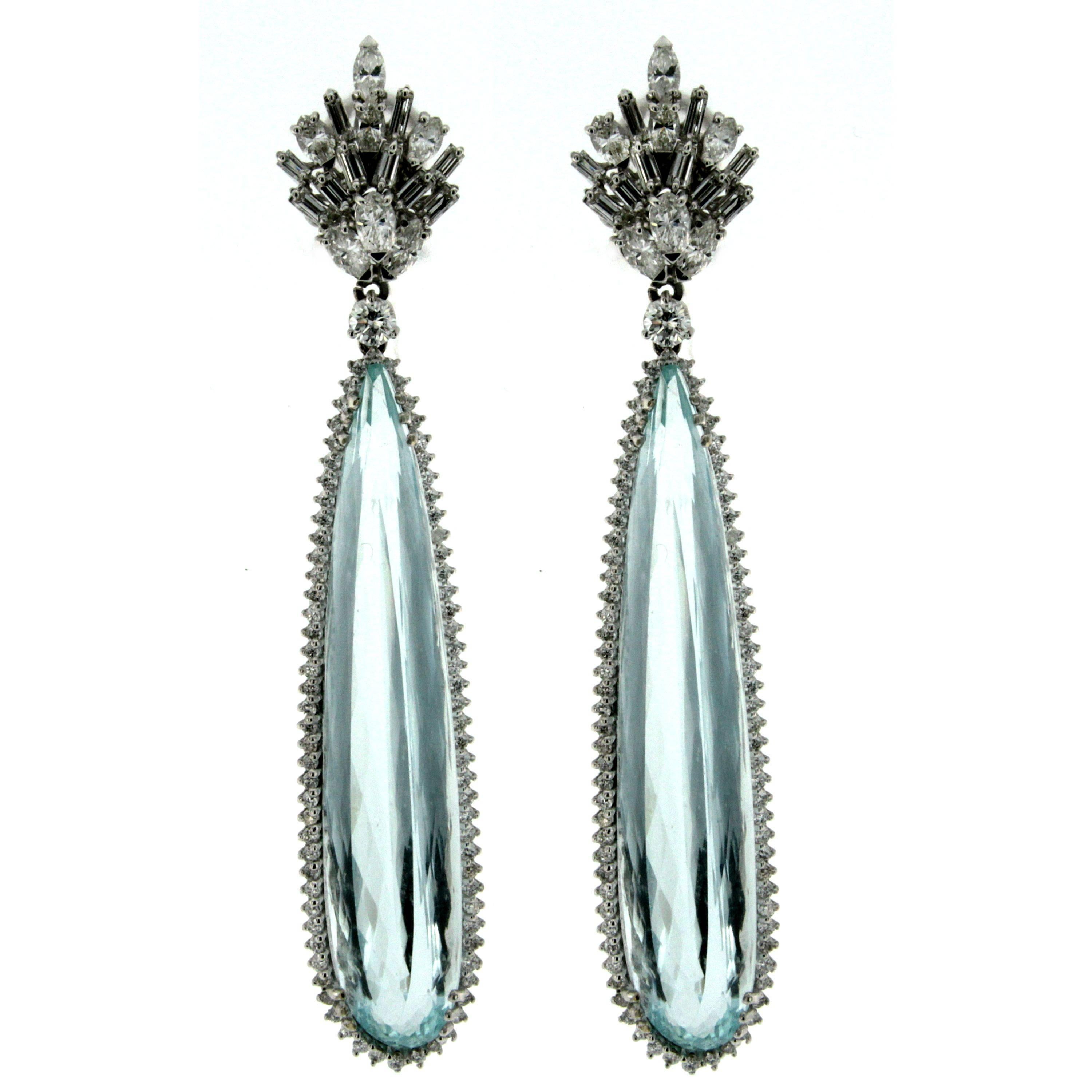 60 Carat Aquamarine Diamond Gold Earrings