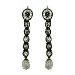 Antique Diamond Pearl Gold Drop Earrings