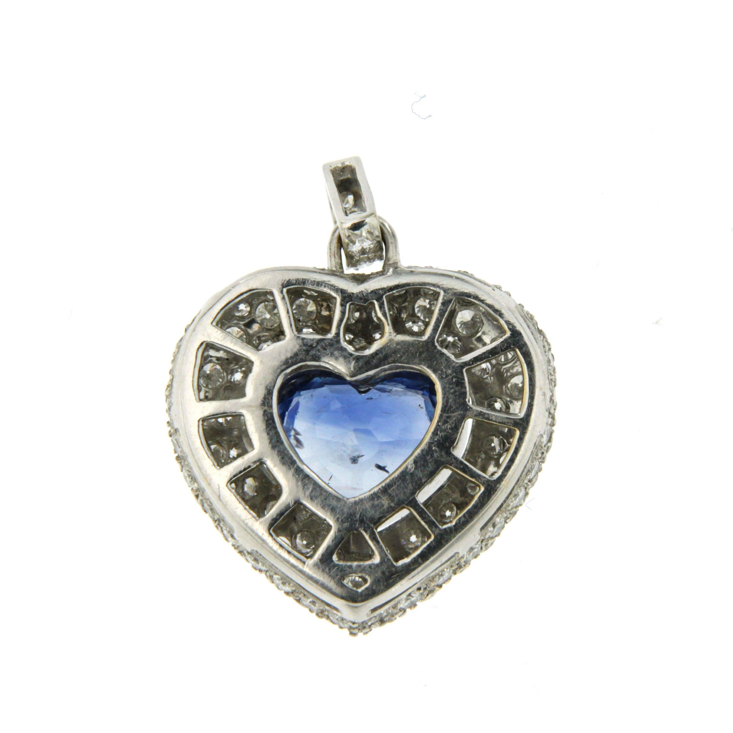 Contemporary Vintage Sapphire Diamond Heart Gold Pendant