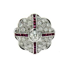 Art Deco Diamond Ruby Engagement Ring
