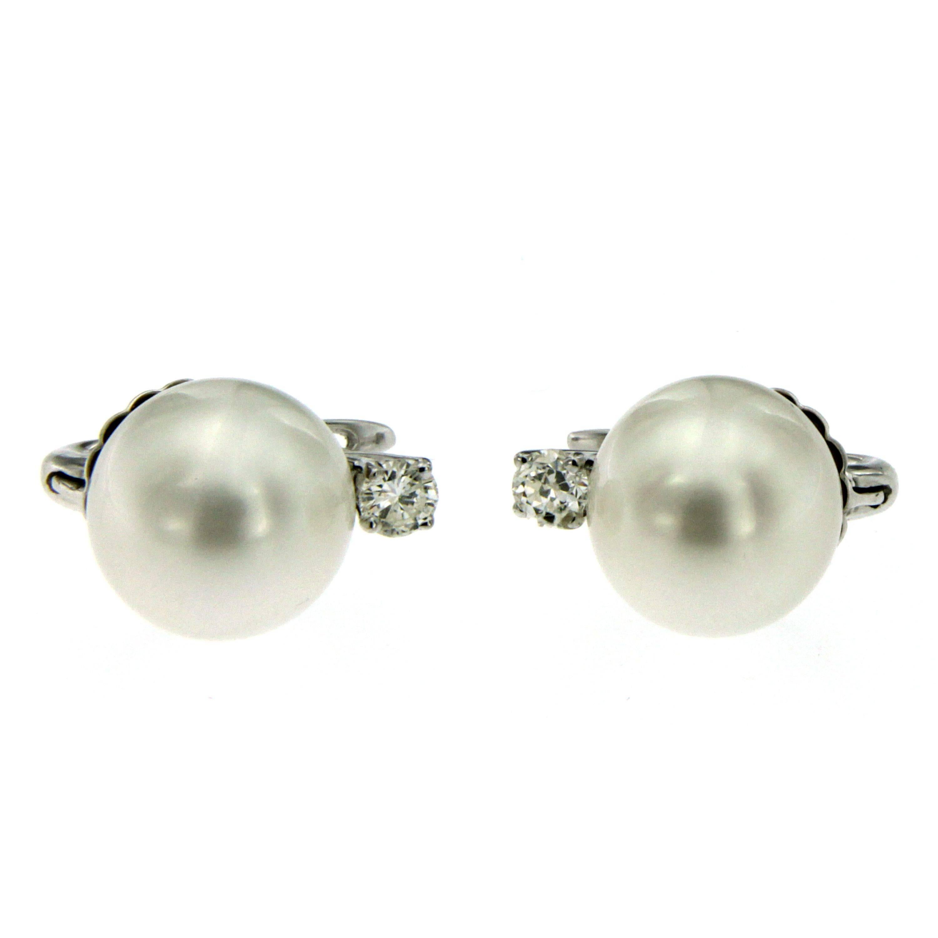 Contemporary Australian Pearls Diamond Gold Earrings