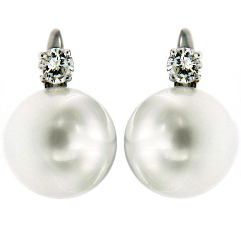 Australian Pearls Diamond Gold Earrings For Sale at 1stdibs