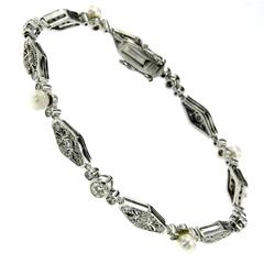 Vintage Art Deco style Diamond Pearls 18k Gold Bracelet 