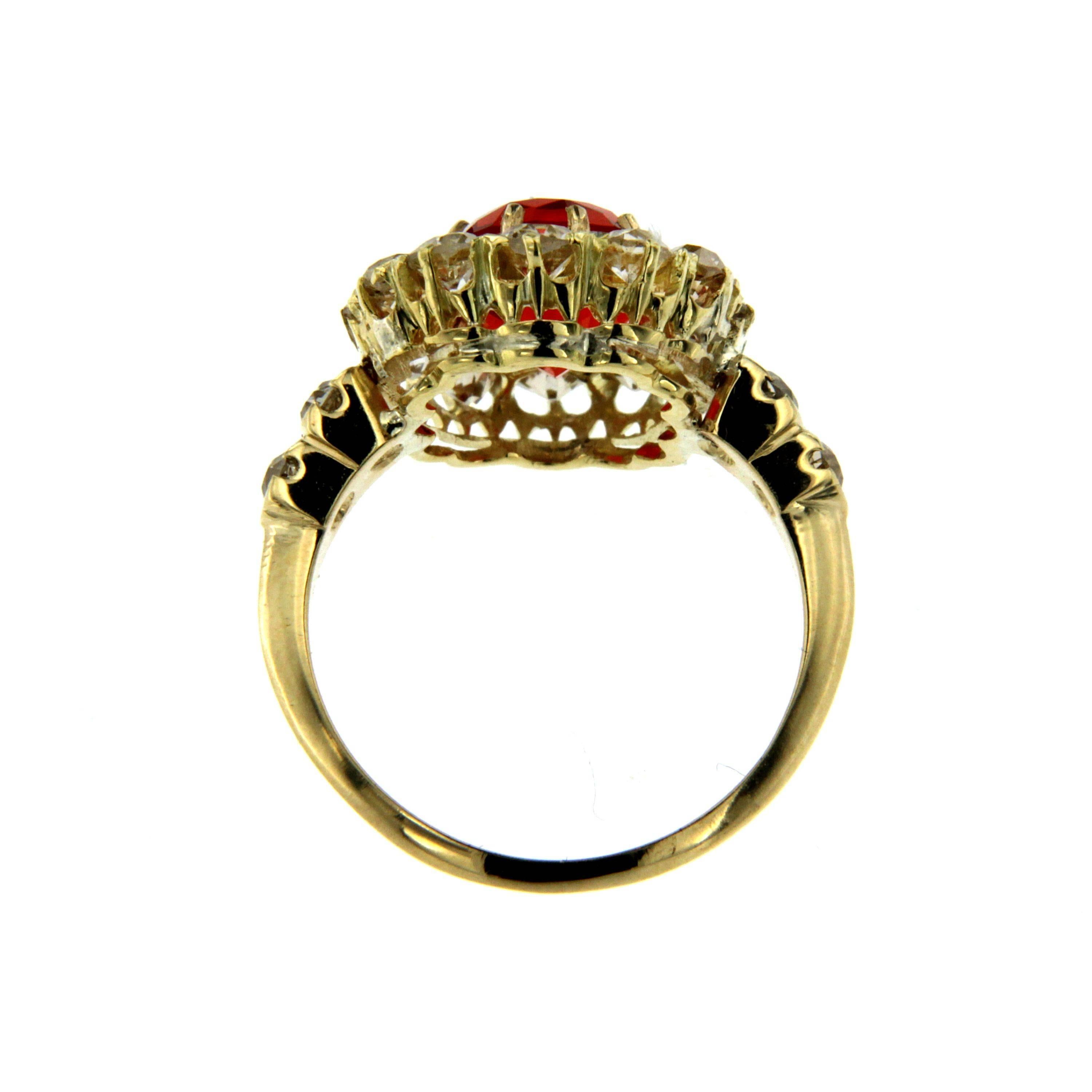 Women's Antique Fire Opal Diamond Cluster Gold Ring