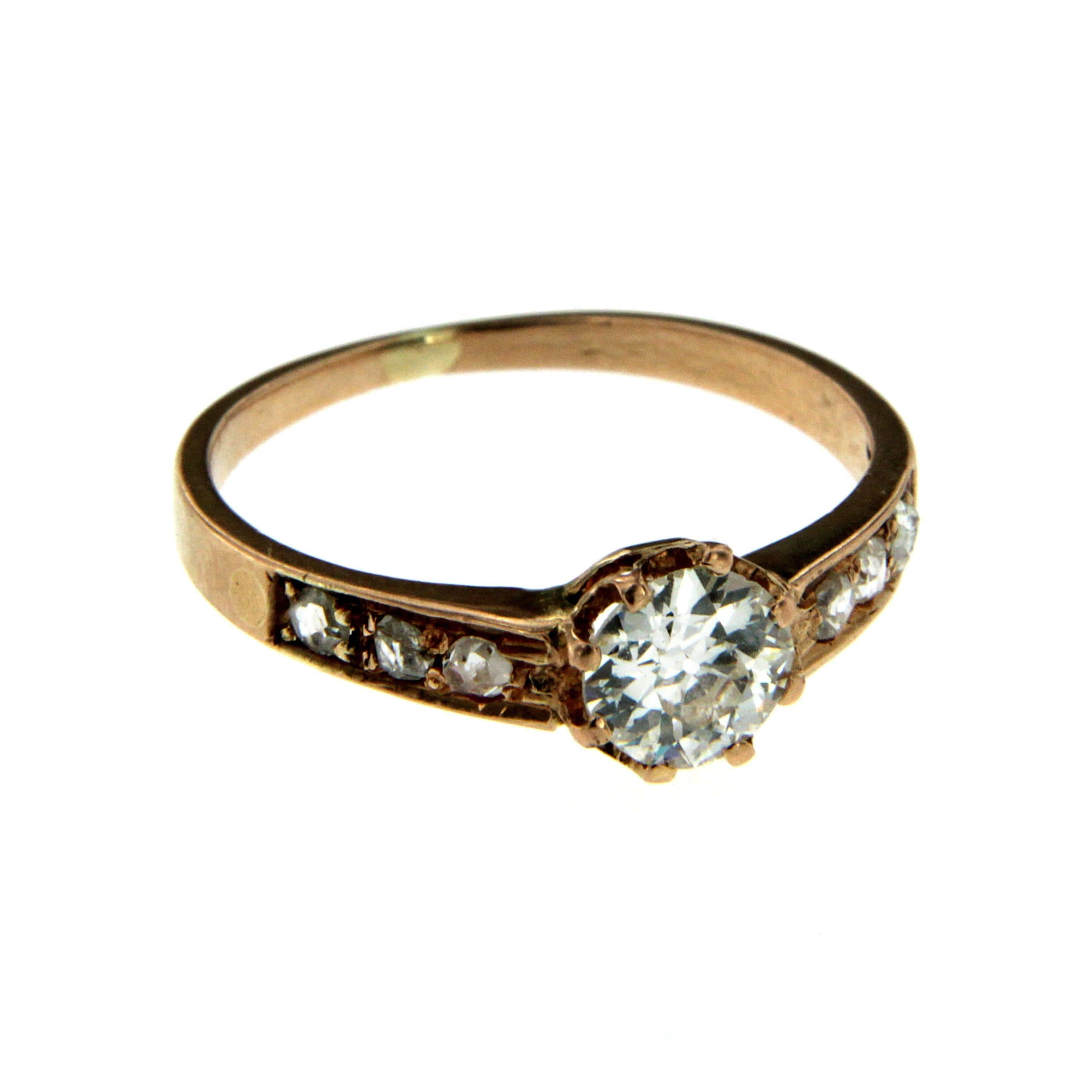 Antique Diamond Engagement Gold Ring In Excellent Condition In Napoli, Italy
