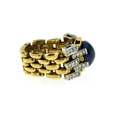 Retro Sapphire Diamond Cocktail Mesh Gold Ring