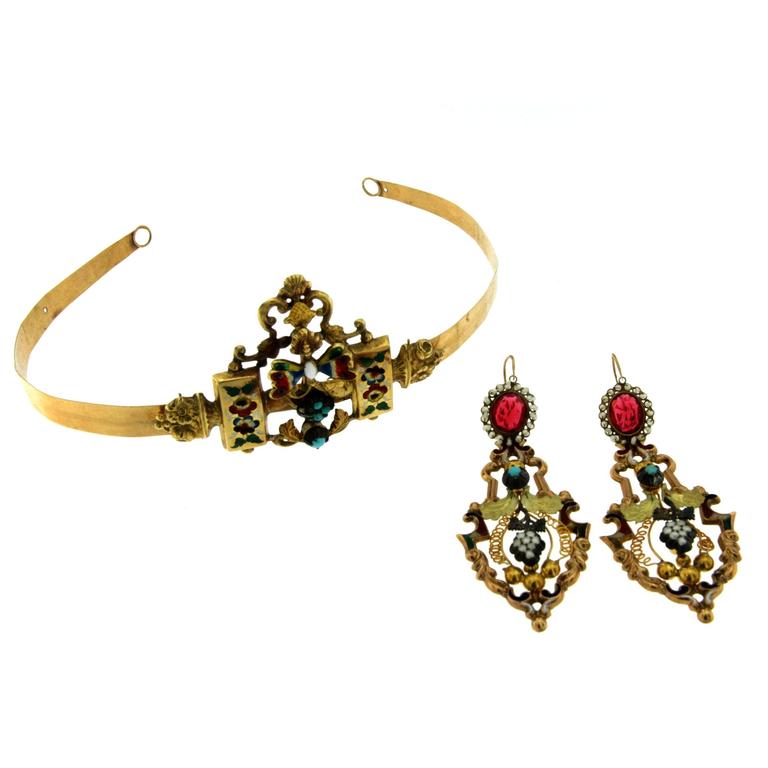 1700s Antique Italian Enamel Gold Tiara at 1stDibs