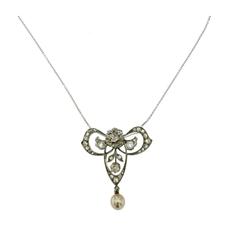 Edwardian Diamond Pearl Platinum Brooch Pendant