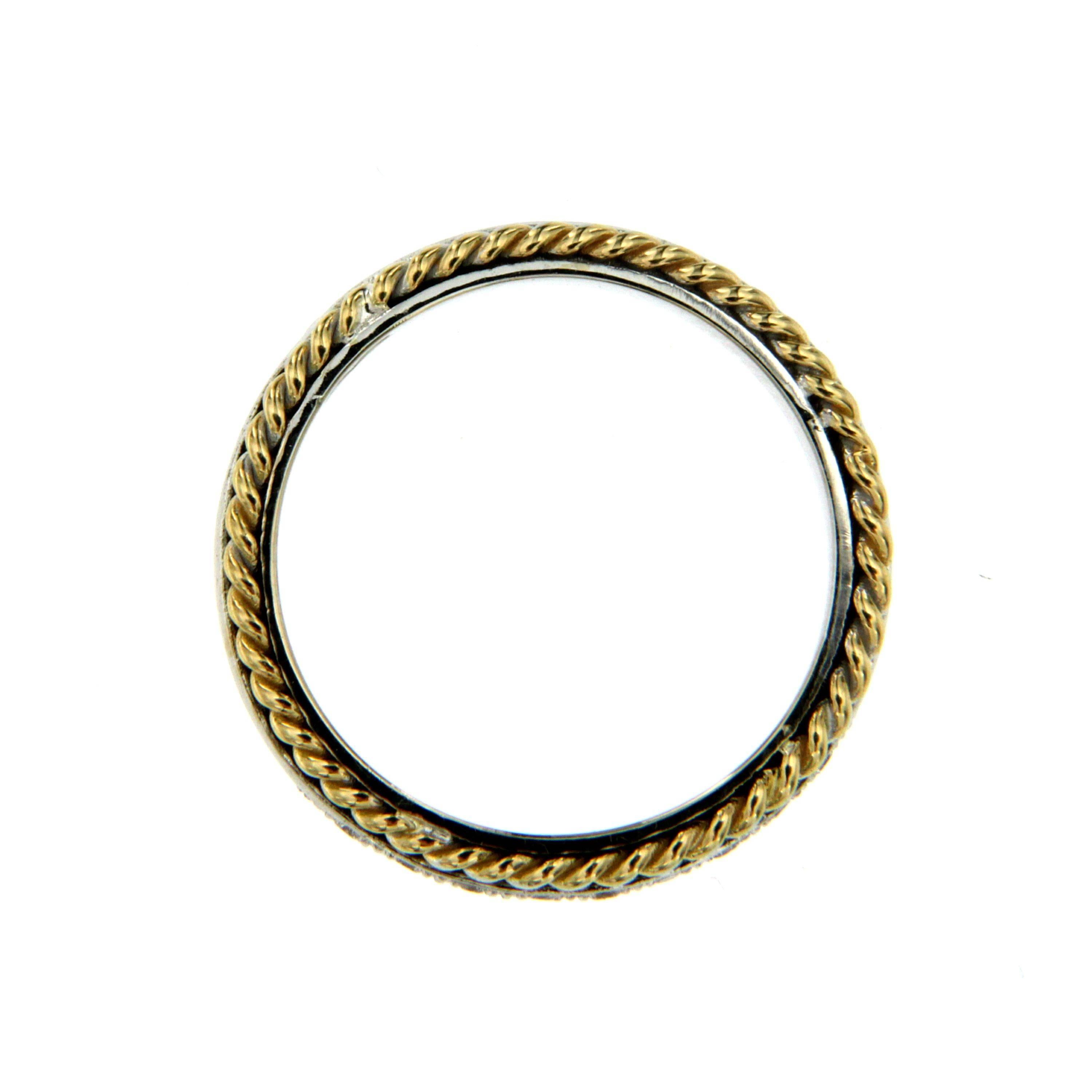 Rope Design Diamond Gold Band Ring In New Condition In Napoli, Italy