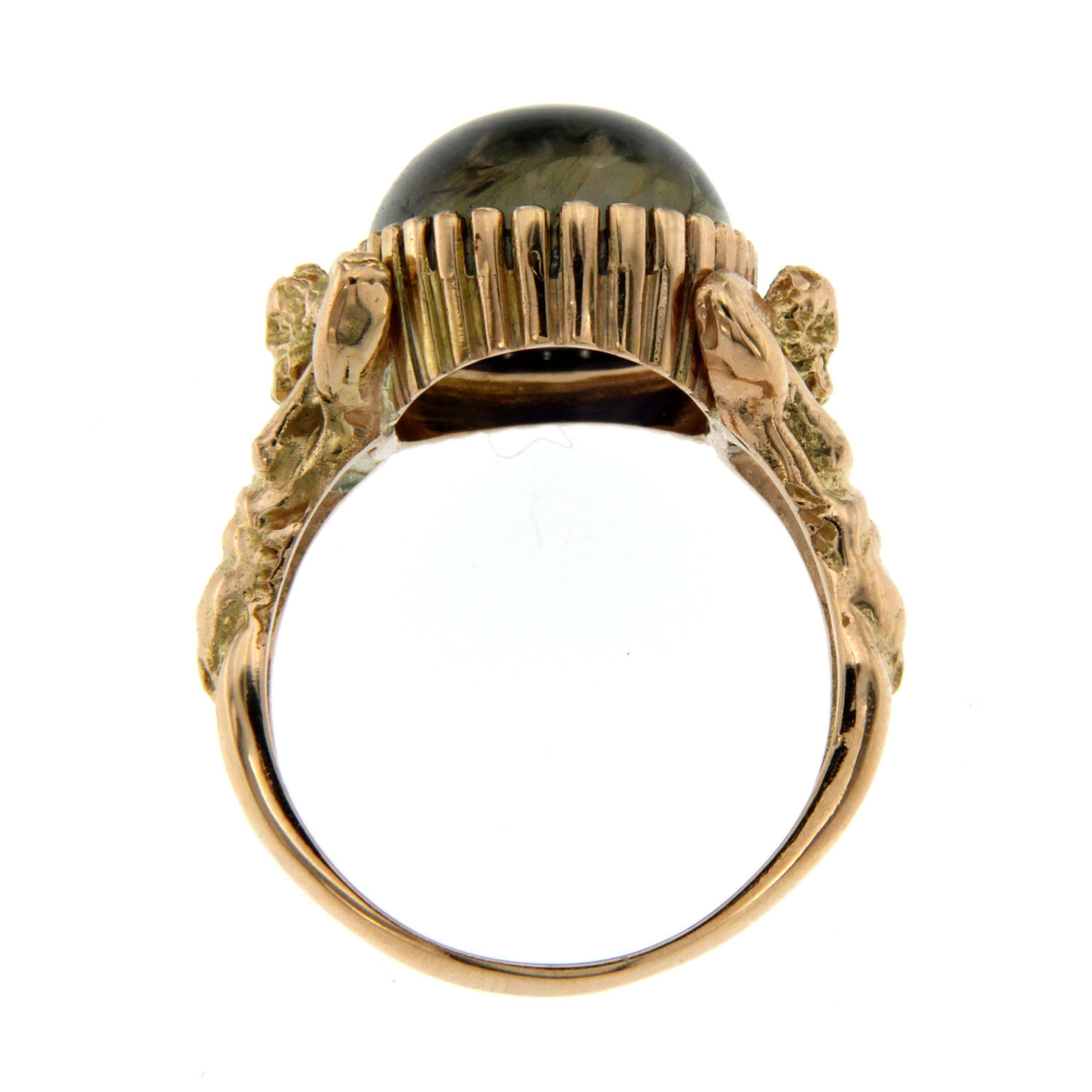 Iolite Gold Sculptural Man Body Dome Gold Ring In New Condition In Napoli, Italy