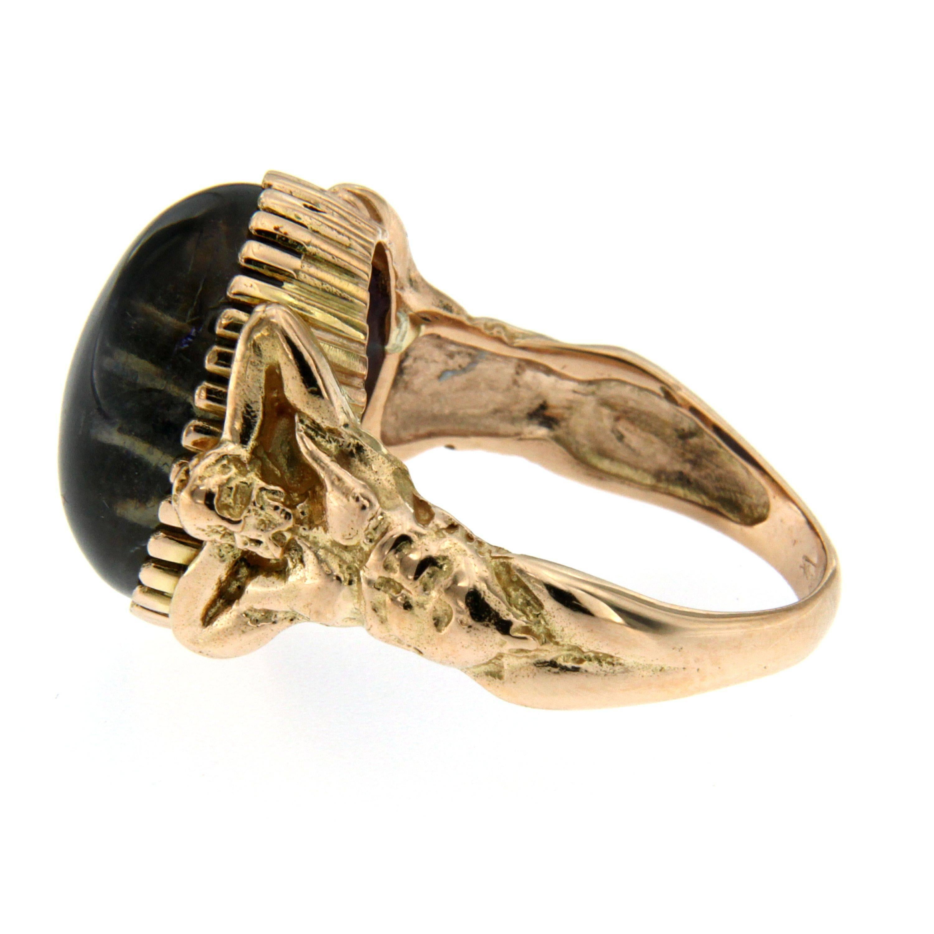 Women's or Men's Iolite Gold Sculptural Man Body Dome Gold Ring