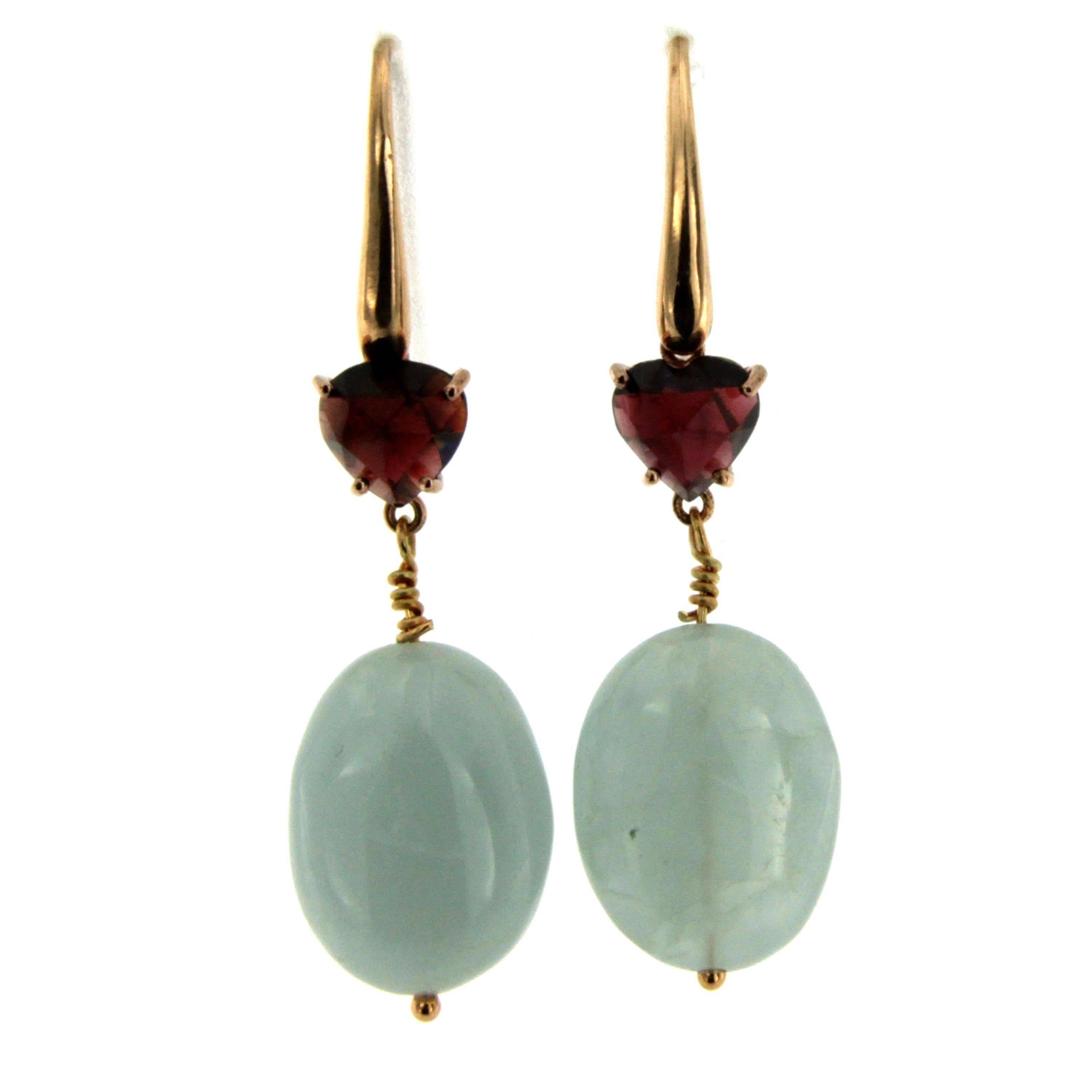 Women's Aquamarine Heart Garnet Gold Earrings