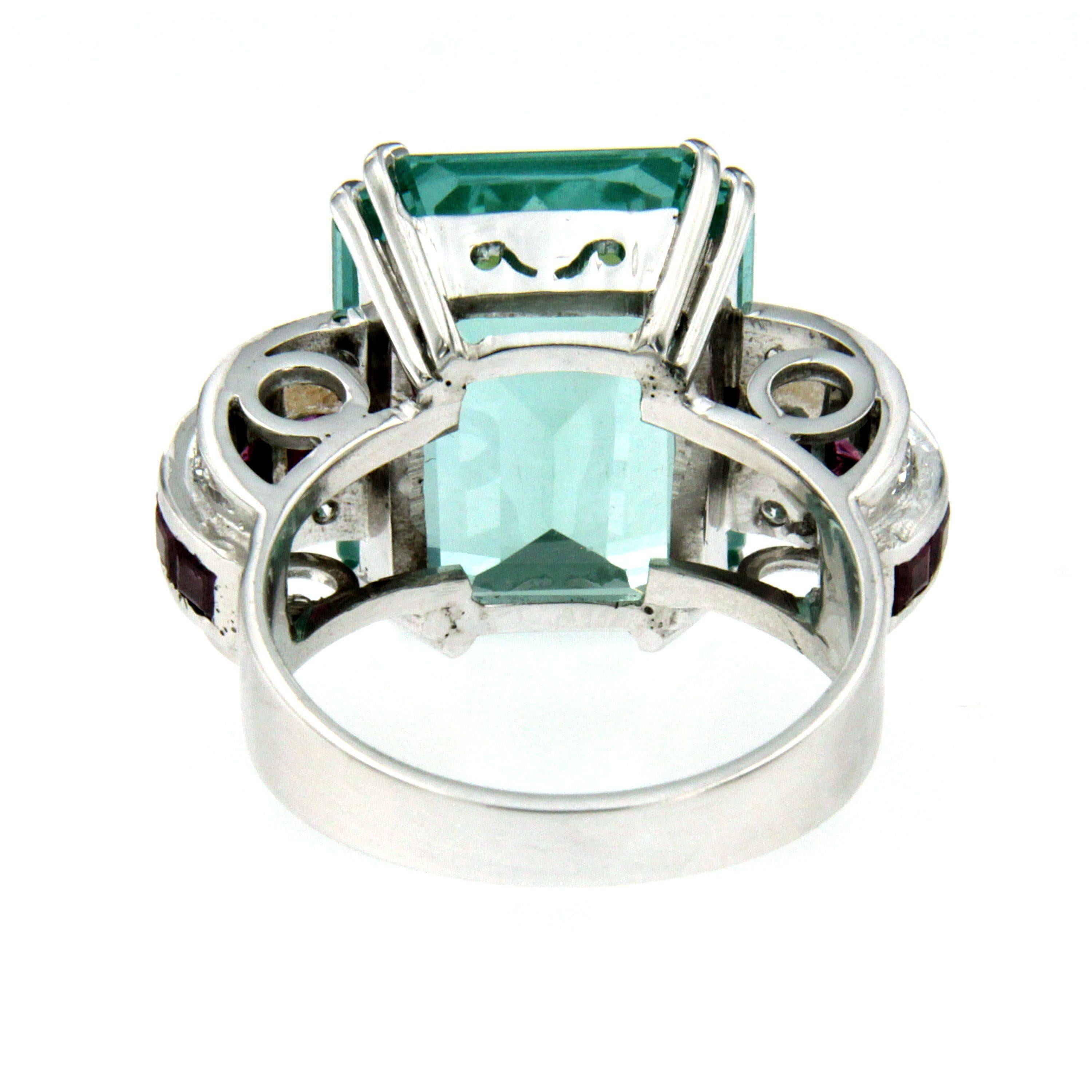 Women's 1940 Rare 9ct Aquamarine Ruby Diamonds Gold Ring