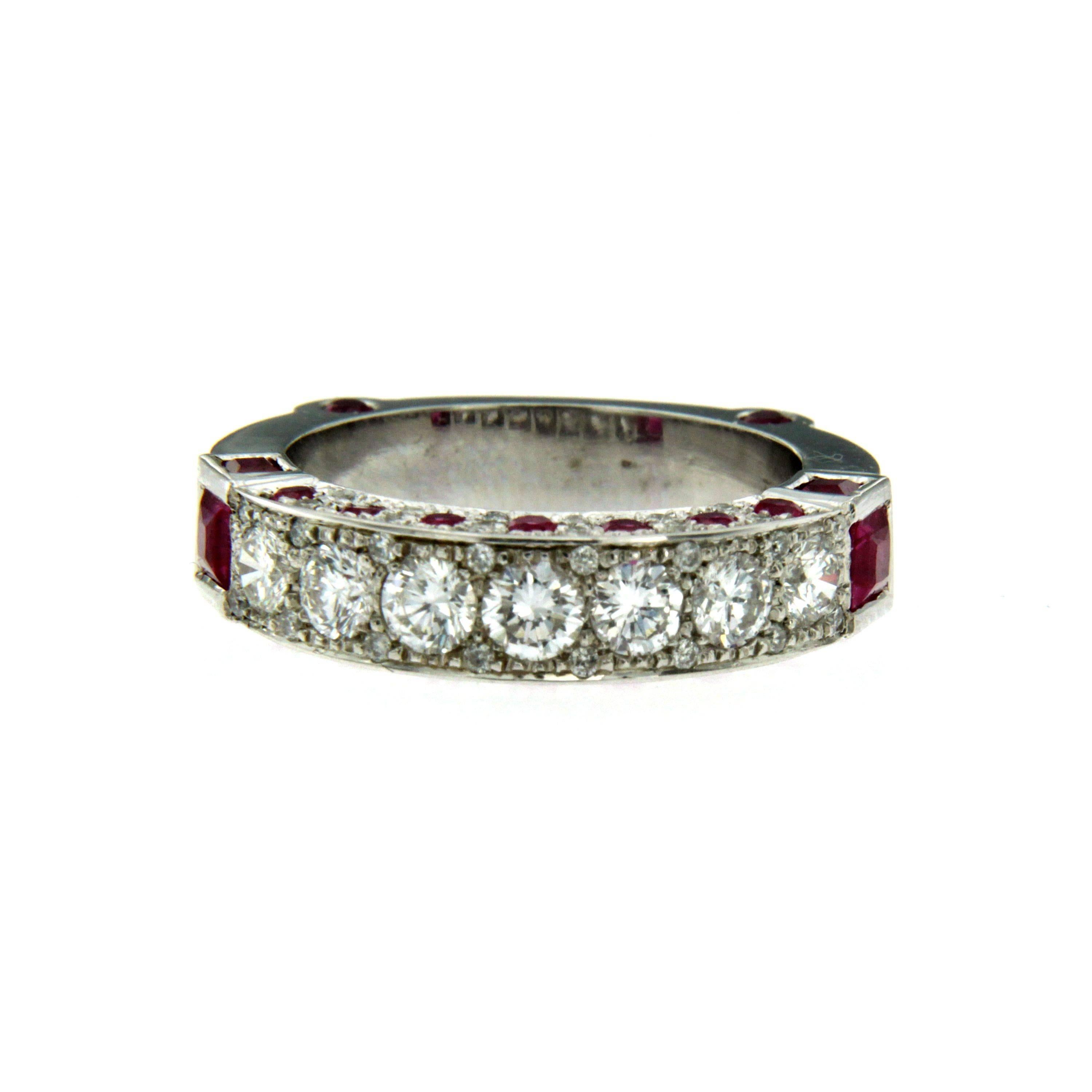 Contemporary Ruby Diamond Gold Band Ring