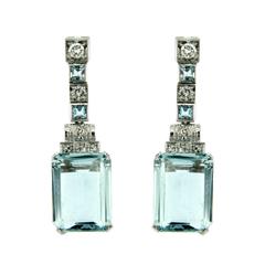18.14 Carat Aquamarine Diamond Earrings