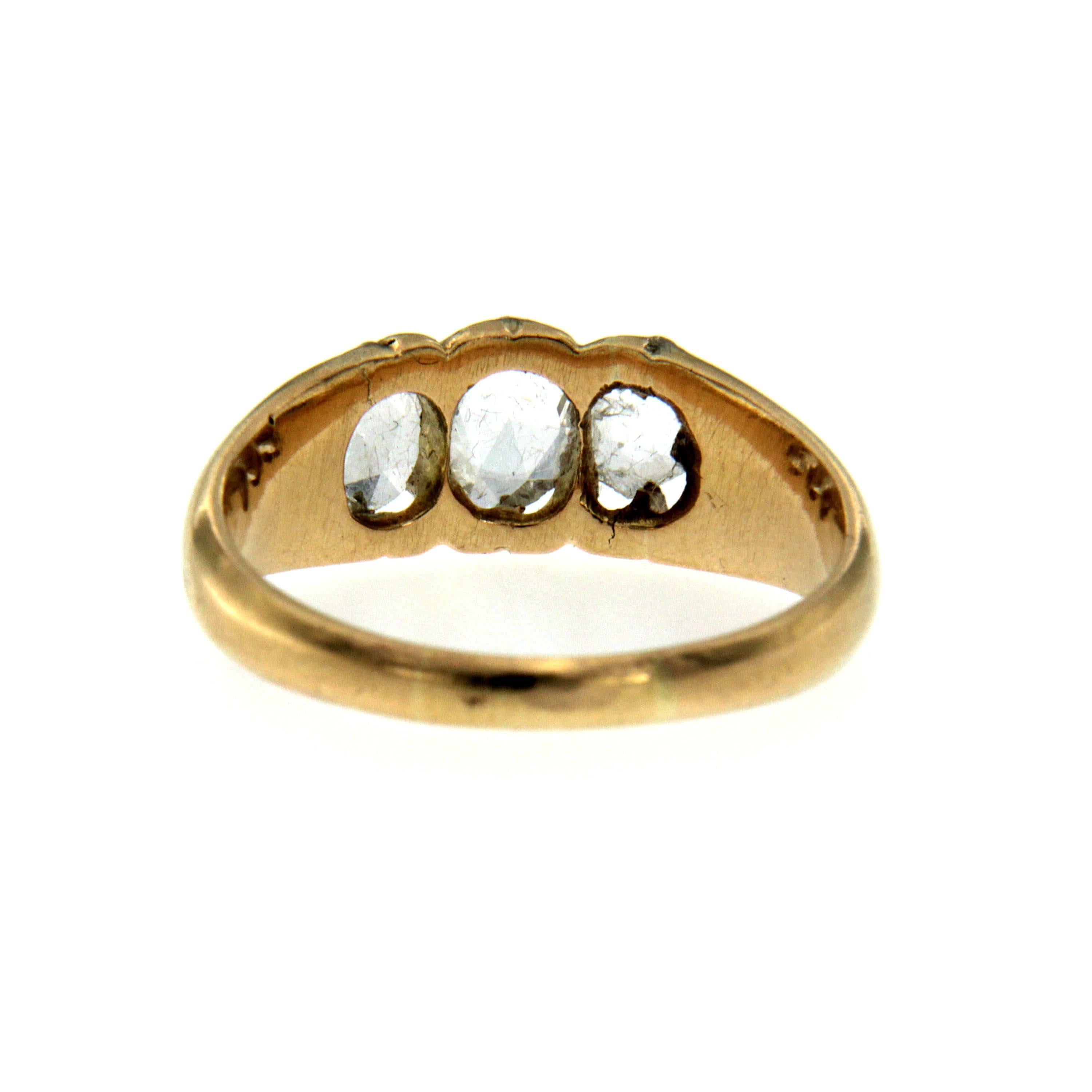 Women's or Men's Victorian Diamond Gold Three-Stone Ring