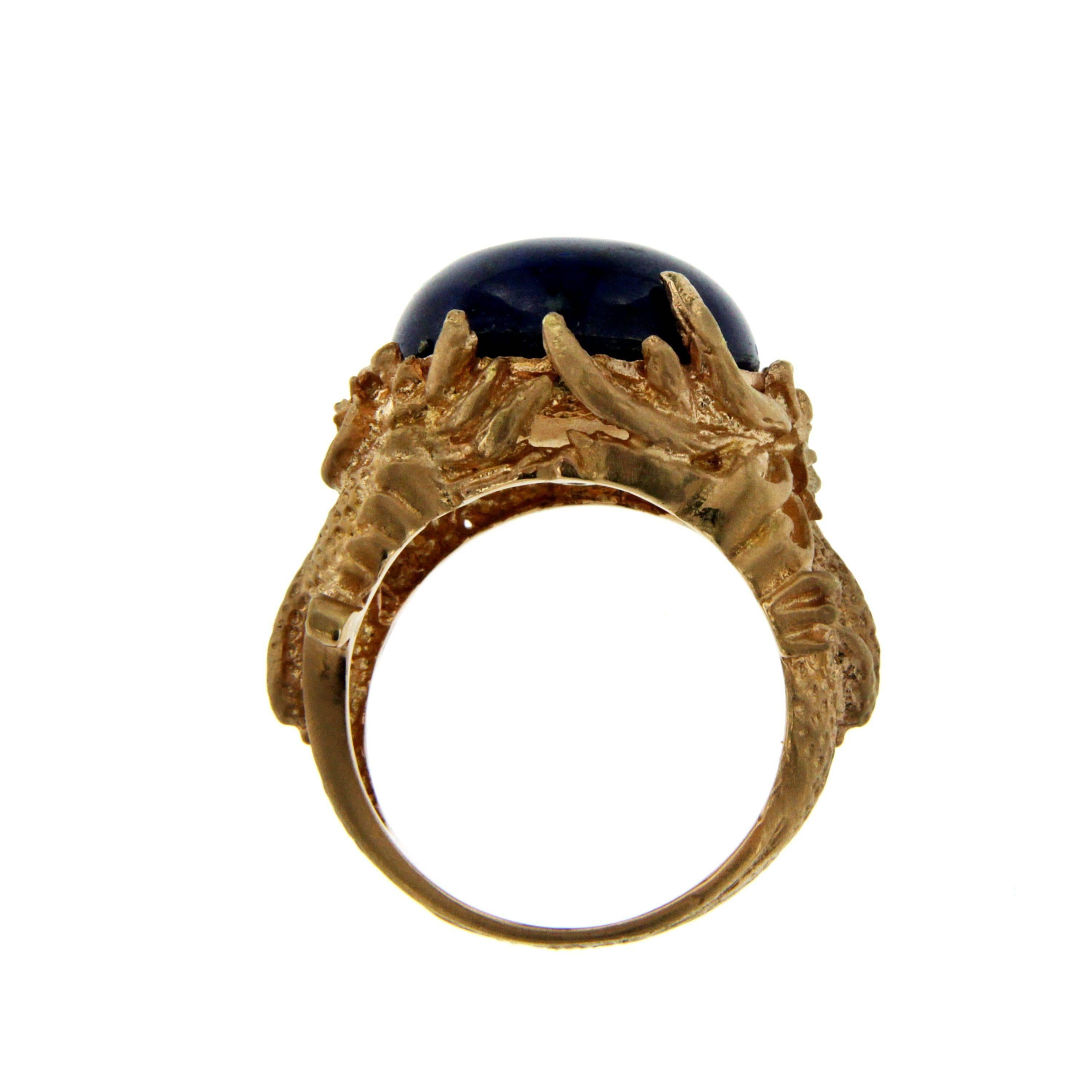 Women's or Men's Lapis Gold Sculptural Dragon Gold Ring