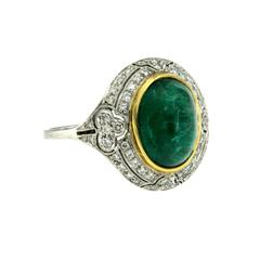 Art Deco Emerald Diamond Gold Cocktail Mesh Ring