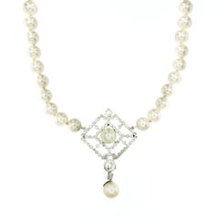 Japanese Pearl Diamond Gold Necklace