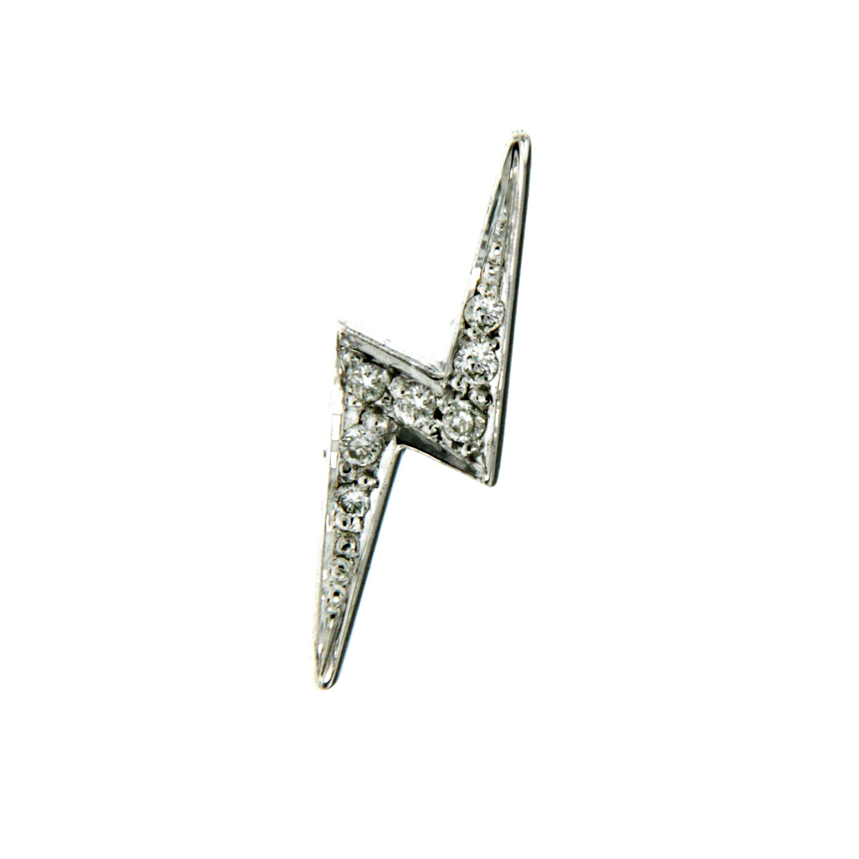 This gorgeous 'Lightning Bolt' earring it's crafted from 18k white gold and encrusted with 0.05 cts of sparkling diamonds. Wear your alone or stacked with other styles.
Includes a ball flower threaded backing in a matching color of 18k gold. 
Sold