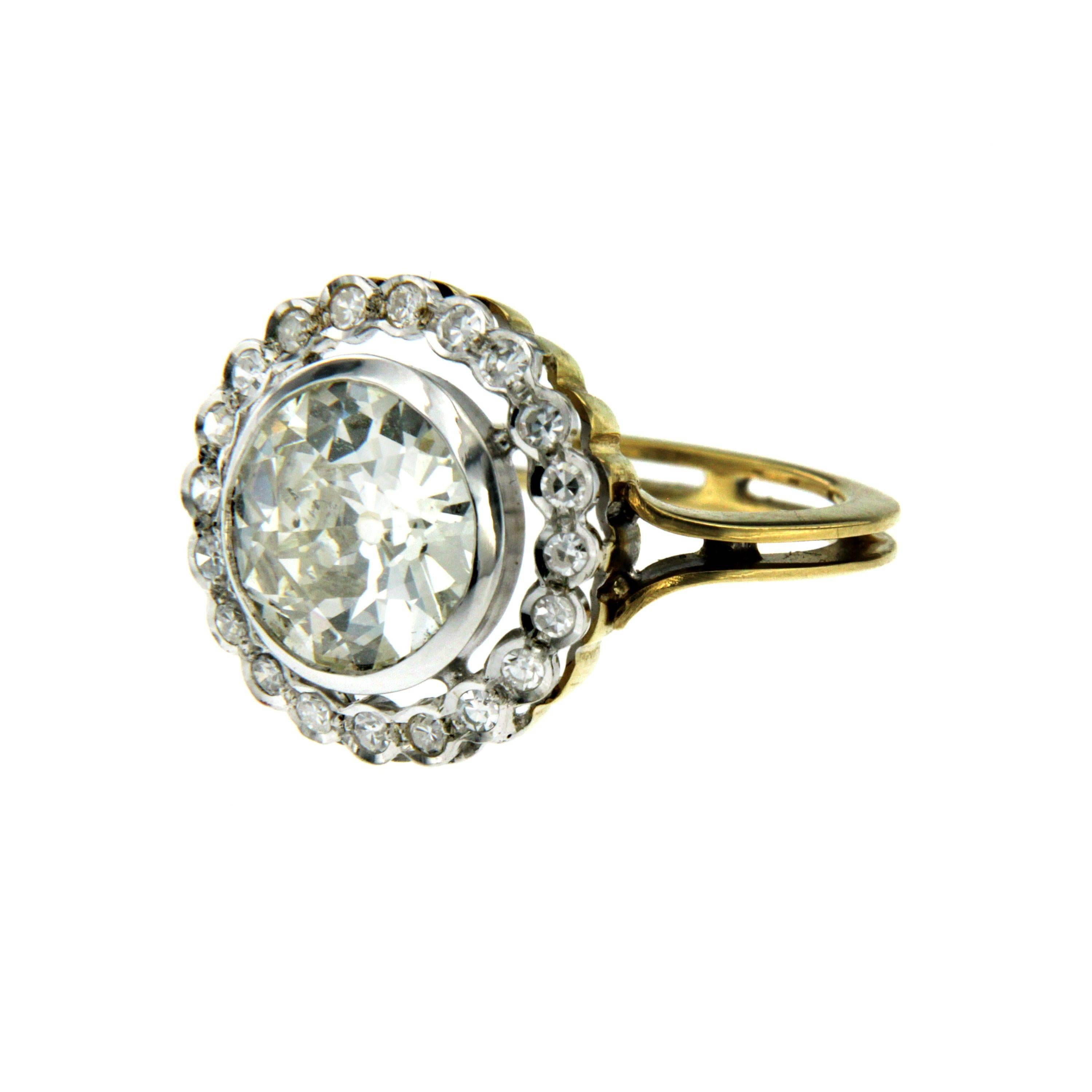 Old Mine Cut Victorian Style 3.46 Carat Diamond Gold Ring