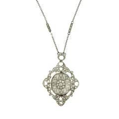 Art Deco Rock Crystal Diamond Gold Pendant Necklace