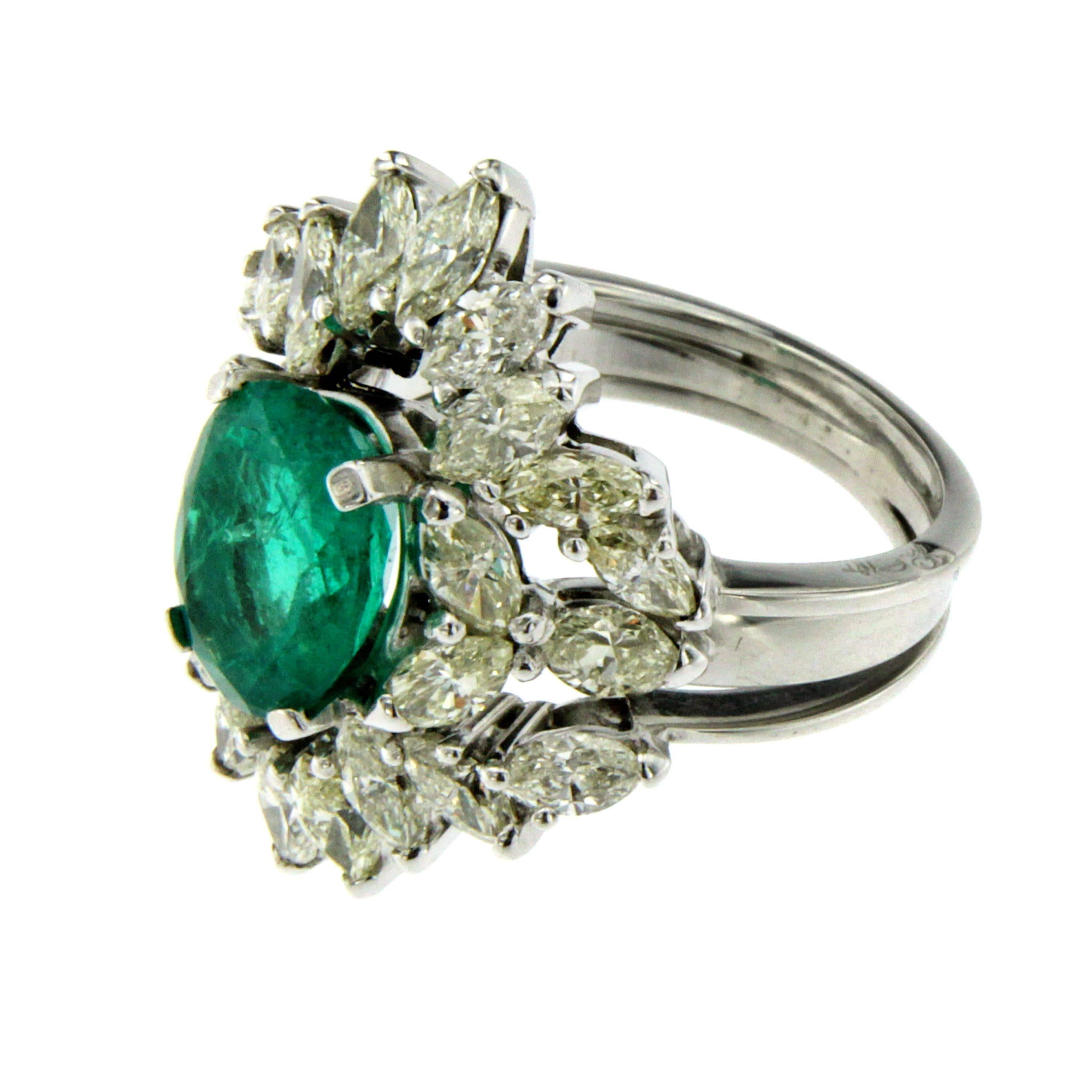 Women's Colombian Emerald Diamond Gold Ring
