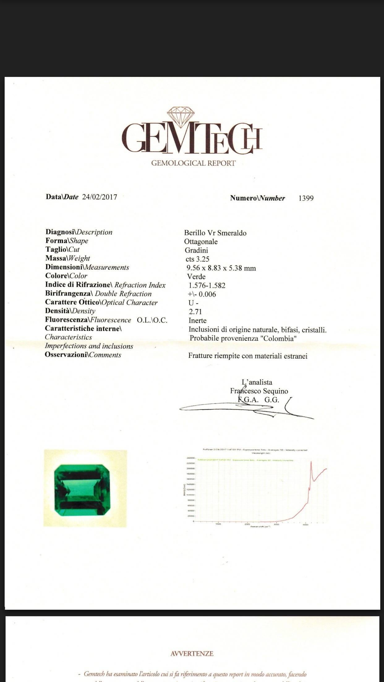 3.25 Carat Colombian Emerald Diamond Platinum Ring 3