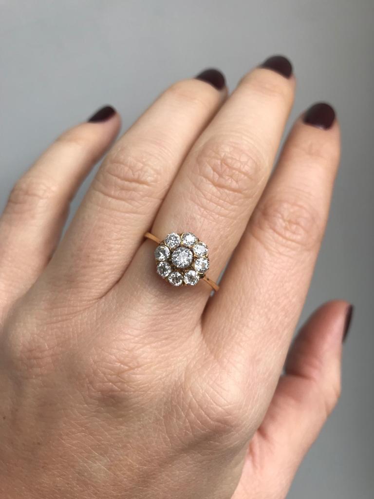 Antique 1.80 Carat Diamond Gold Cluster Ring 1