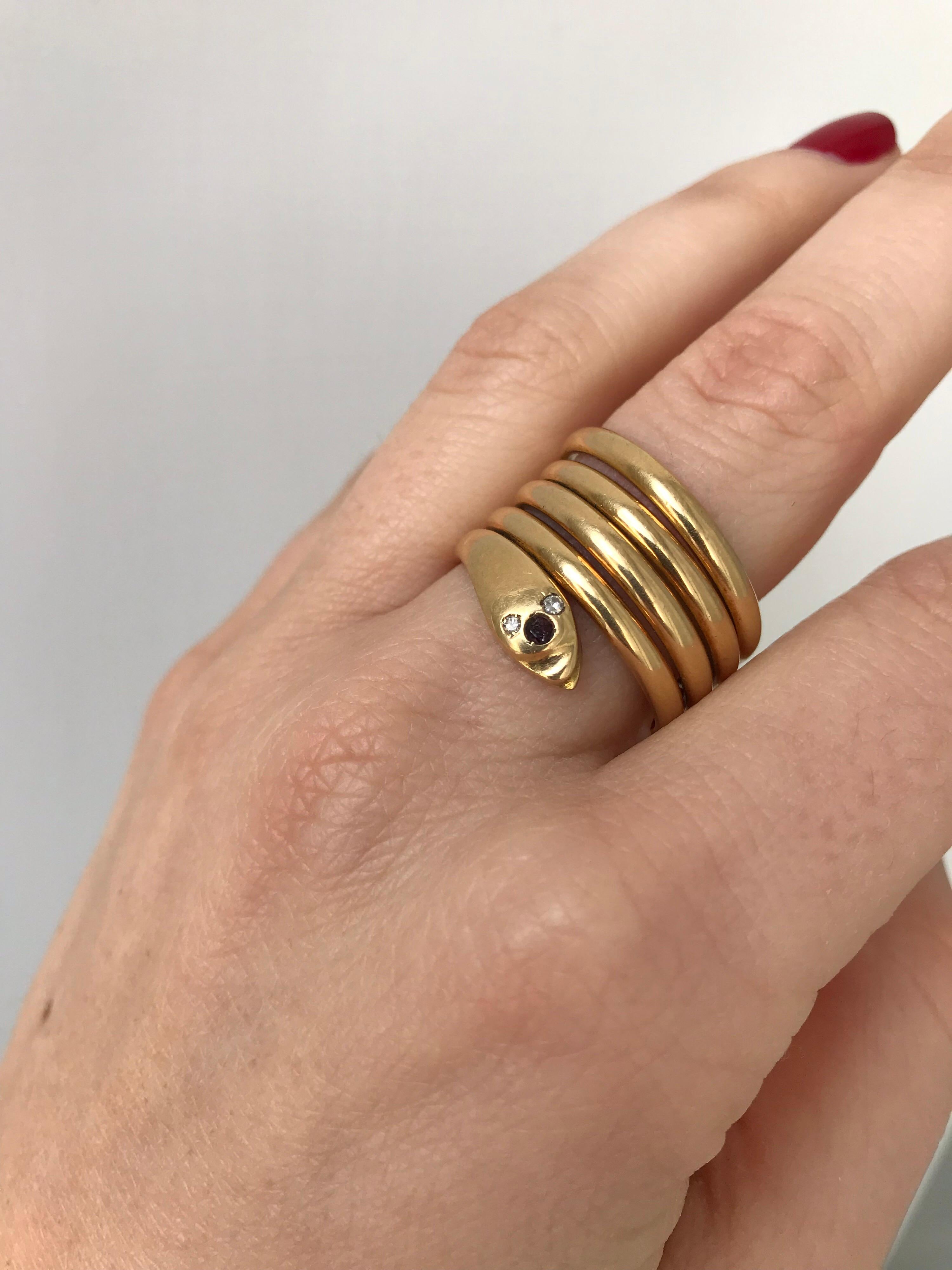 18 Karat Gold Diamond Coiled Snake Ring 4